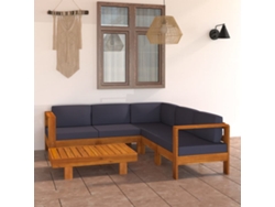 Conjunto de piezas. Lounge De Jardim C/ Almofadões Cinza Escuro Acácia Dkd Decoración Del Hogar