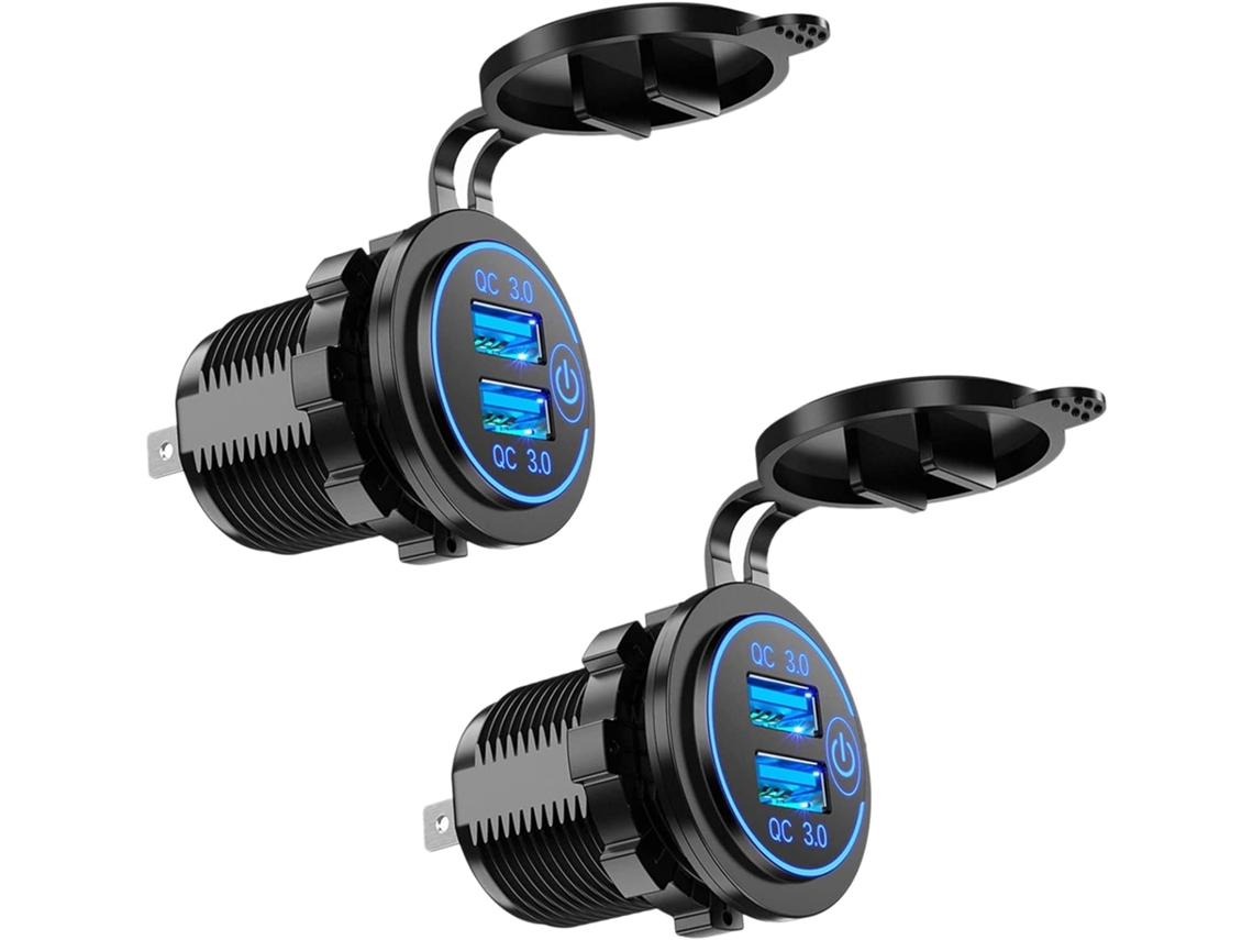 Paquete De 4 Cargadores Usb 3.0 Para Coche - Doble - 12v - 36w - Con Interruptor - Azul