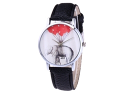 Reloj De Cuarzo Negro Con Correa De Cuero Con Estampado De Elefante, Universal, Sencillo.