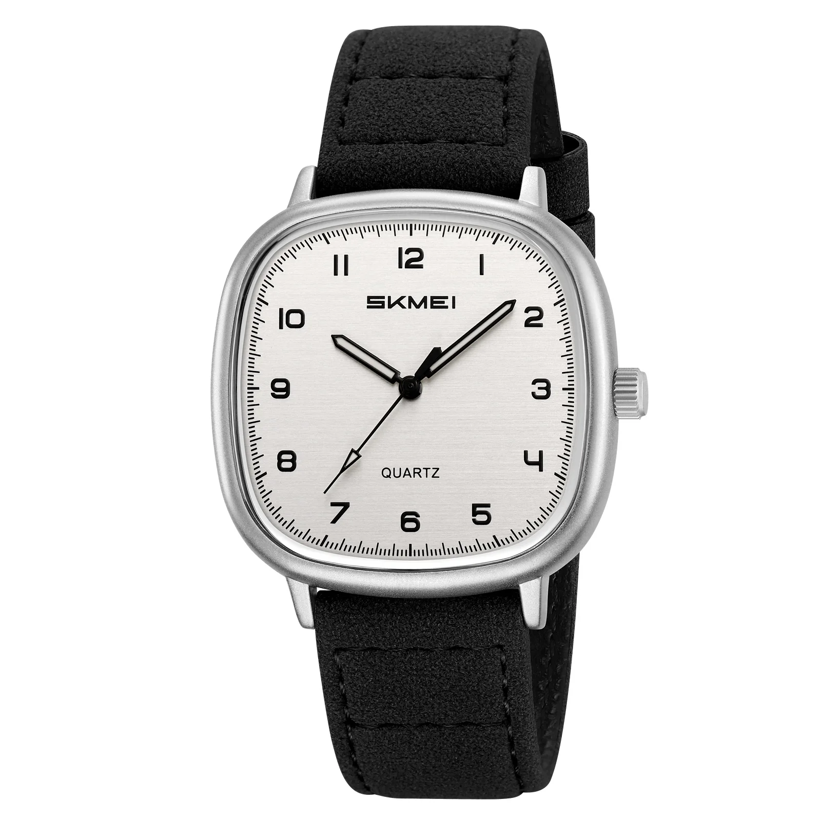 Reloj Casual/formal (plateado Y Negro) Con Correa De Cuero Genuino, Movimiento De Cuarzo, Caja Cuadrada Y Esfera Dorada.