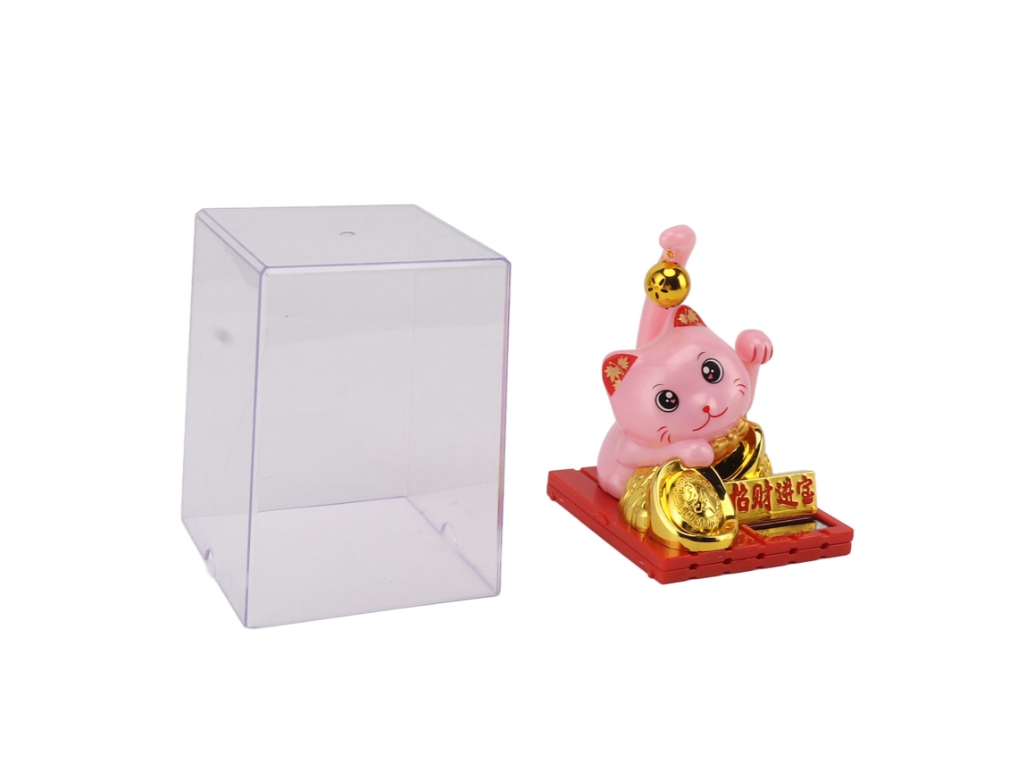 Gran Gato Solar Rosa De La Suerte Con Brazo Que Saluda, Decorativo Para La Oficina, La Ventana O El Salpicadero Del Coche.