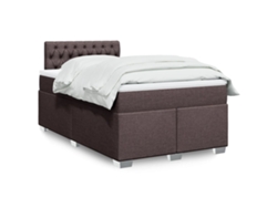 Cama Box Spring Con Colchón Tela Marrón Oscuro 120x190 Cm