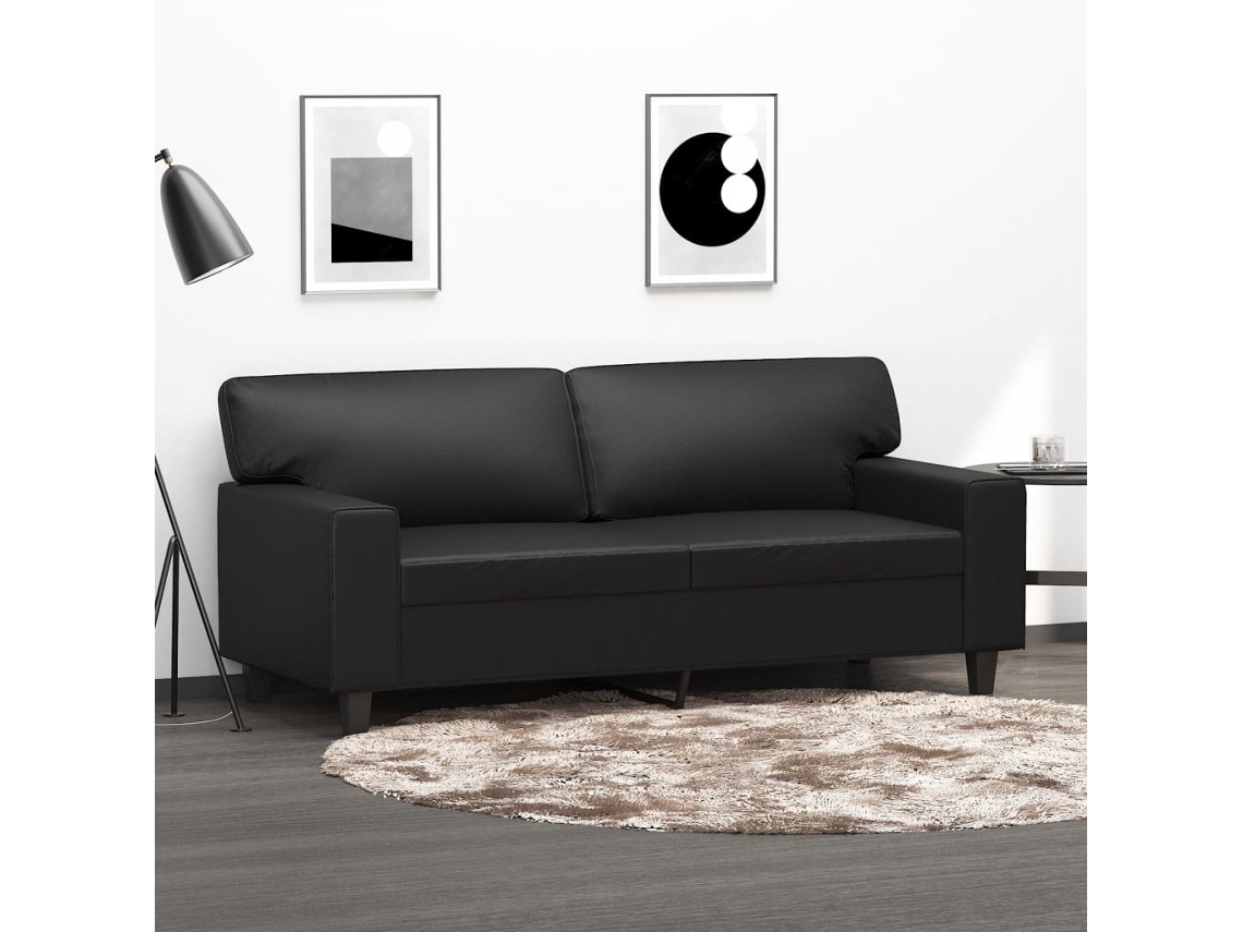 Sofá De 2 Plazas De Cuero Sintético Negro 140 Cm