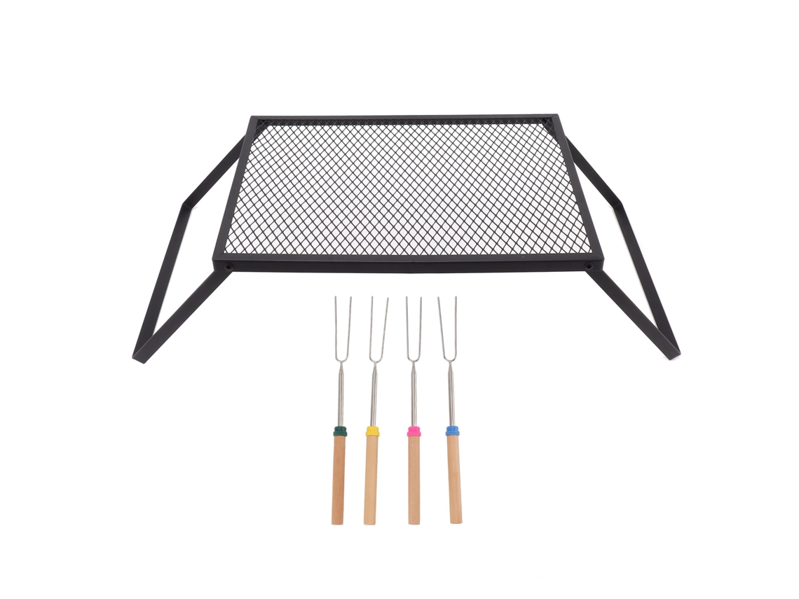 Parrilla plegable para fogatas, resistente al calor, portátil, para exteriores, para picnic y patio, 40 x 30 cm, con tenedor.