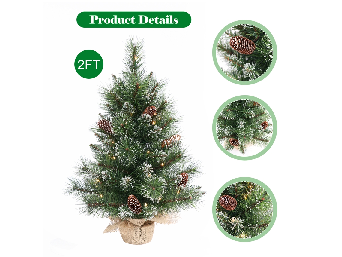 Mini Árbol De Navidad Artificial De Mesa De 60 Cm Con Luces Led, Funciona Con Pilas, Piñas Naturales, Decoración Navideña