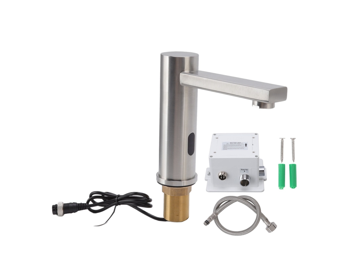 Grifo de baño automático sin contacto de acero inoxidable plateado de 220 V