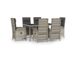 Maison Exclusive - 7 Pcs Conjunto De Jantar P/ Jardim C/ Almofadões Vime Pe Cinza