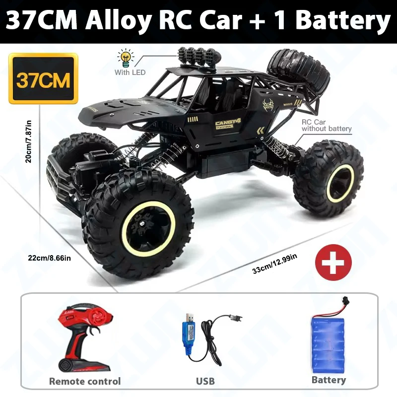 (37 Cm, Negro) Vehículo Todoterreno Inalámbrico Con Control Remoto De 2,4 G Y Luz Led, Juguete Para Niño.
