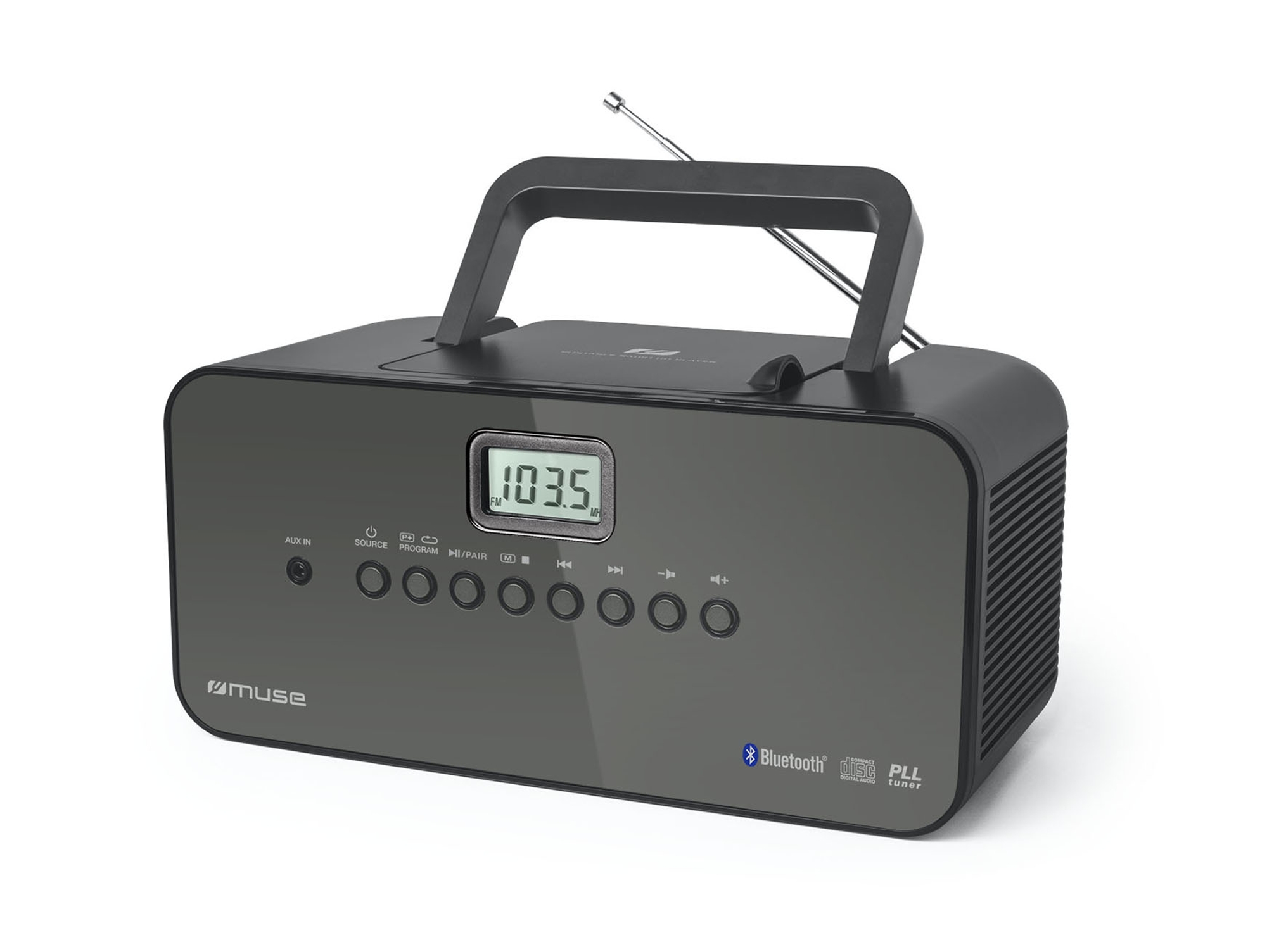 Radio Boombox c/ Lector CD MUSE M-22 BT (Negro - PLL - FM/MW - Pilas y Corriente)