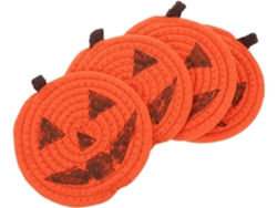 Juego 4 Posavasos Algodón Trenzado Forma Calabaza, Aislantes Resistentes Calor, Manteles