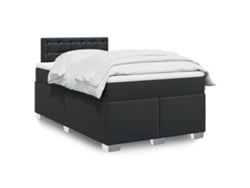 Cama Box Spring Con Colchón Cuero Sintético Negro 120x200 Cm