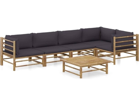 Conjunto 6 de muebles de jardín VIDAXL bambú con cojines gris oscuro