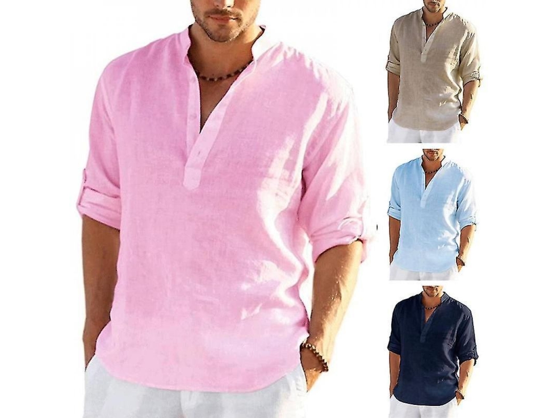 2026-camisa Casual Hombre Manga Larga Algodón Y Lino Tipo Cuello Solapa S-xxxxxl 5xl Azul Denim