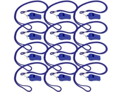 Juego de 36 silbatos de supervivencia de plástico azul para deportes.