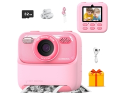 Cámara Digital Instantánea Para Niños, Pantalla Grande De 2,4 Pulgadas, Lentes Duales Frontal Y Trasera De 1080p, Memoria De 32 Gb (rosa). Czhhmart