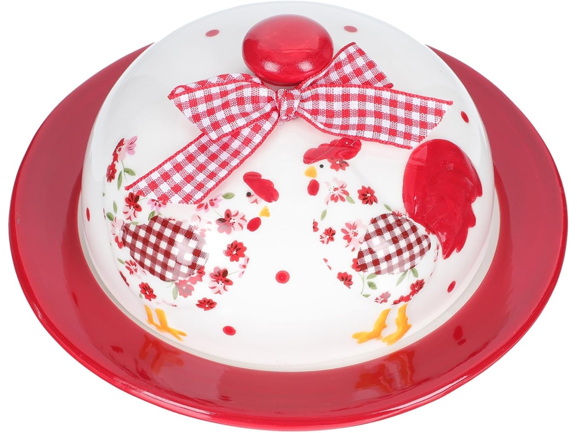 Bandeja Redonda De Cerámica Para Servir Pasteles Con Cúpula De Cristal Transparente