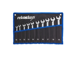 Relaxdays Pack De 10 Llaves Combinadas, De Boca Y Estrella, Con Articulación Y Carraca, 10-19 Mm, Con Bolsa, Negro