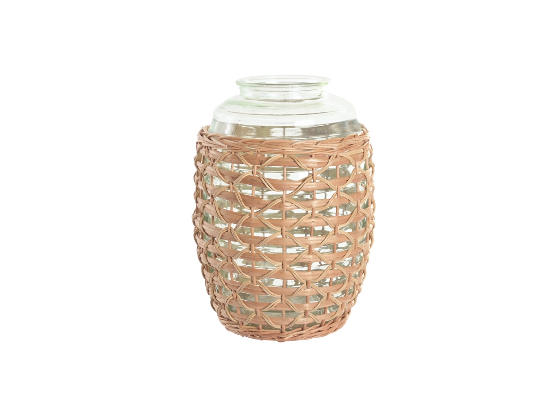 Jarron Cristal Mimbre Natural Verde 31x31x43cm
