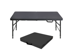 Mesa plegable portátil reforzada de 125 cm con asas, altura ajustable y capacidad de carga de 135 kg (negra)
