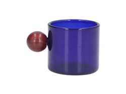 Taza de café multiusos de vidrio azul estilo vintage resistente al calor con bola de madera