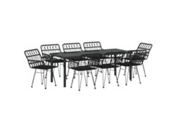 Juego de comedor de jardín vidaXL de 9 piezas en negro, mimbre y poliéster