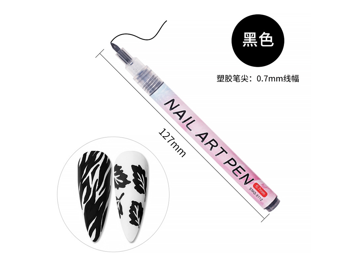 Bolígrafo para decoración de uñas, bolígrafo para puntear uñas, grafito, negro, punta de 0,7 mm, Yunzii