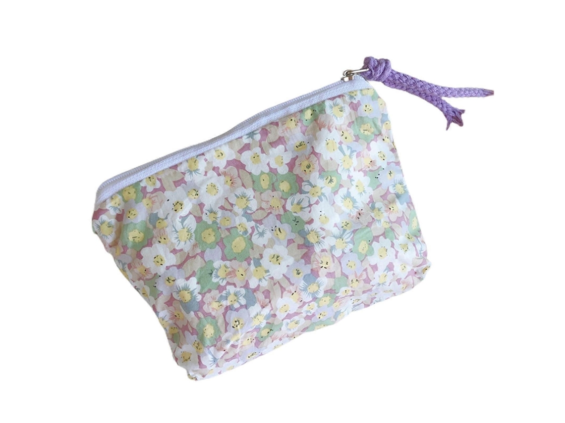 Neceser plegable con cierre de cremallera, estampado floral, bolso ideal para monedas y compras. GOKOCO