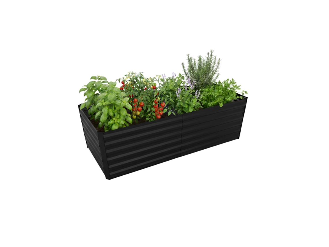 Relaxdays Huerto Elevado Rectangular, Metal Galvanizado, 57 X 180 X 90 Cm, Hortalizas, Hierbas, Flores, Negro