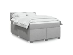 Cama Box Spring Con Colchón Tela Gris Claro 140x190 Cm