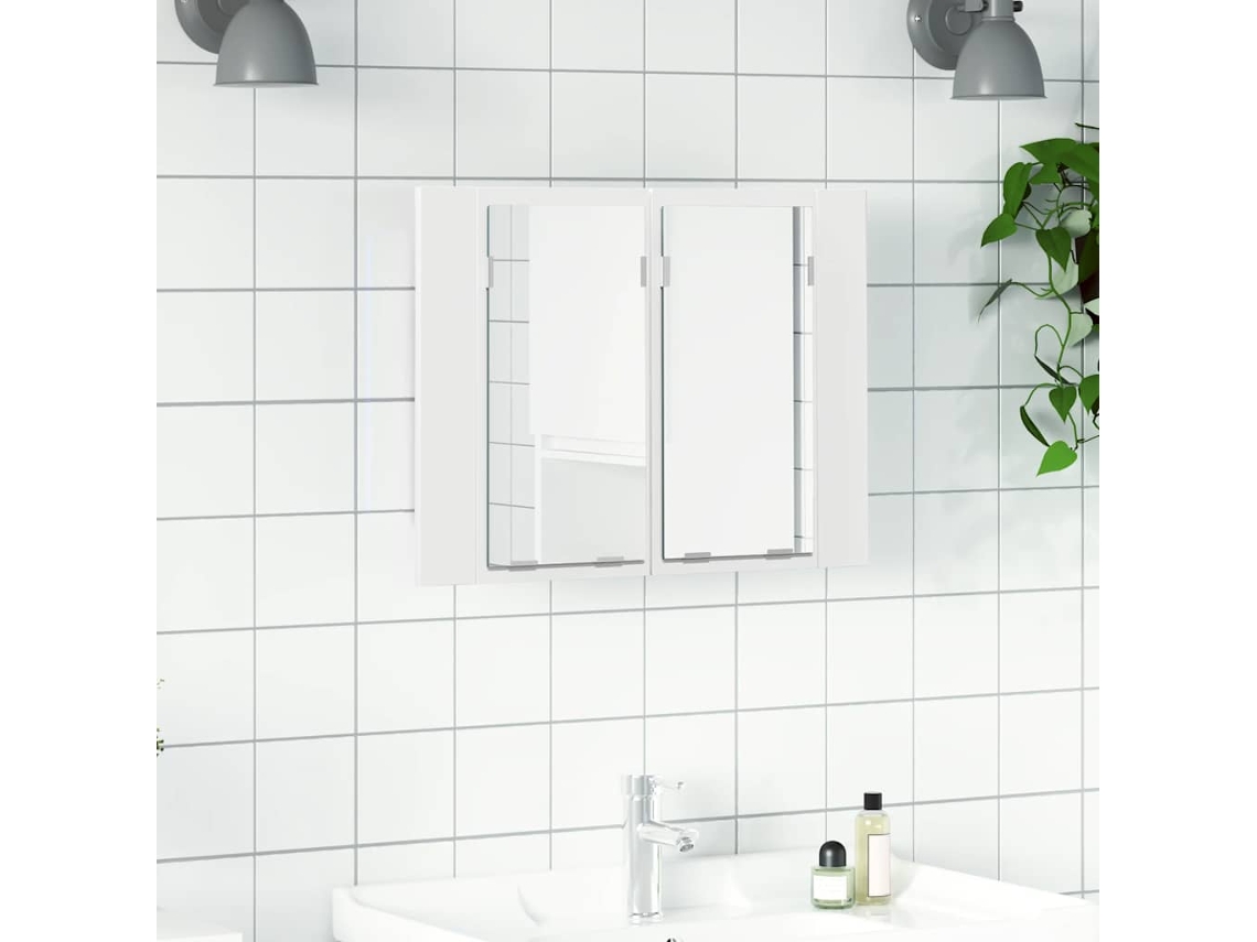 Armario Espejo De Baño Con Luz Led Acrílico Blanco 60x12x45 Cm