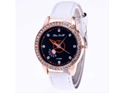 Reloj unisex con correa de cuero y piedras Zhoulianfa Strass (blanco)