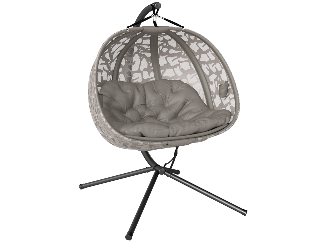 Silla colgante para 2 personas con cojín color arena.