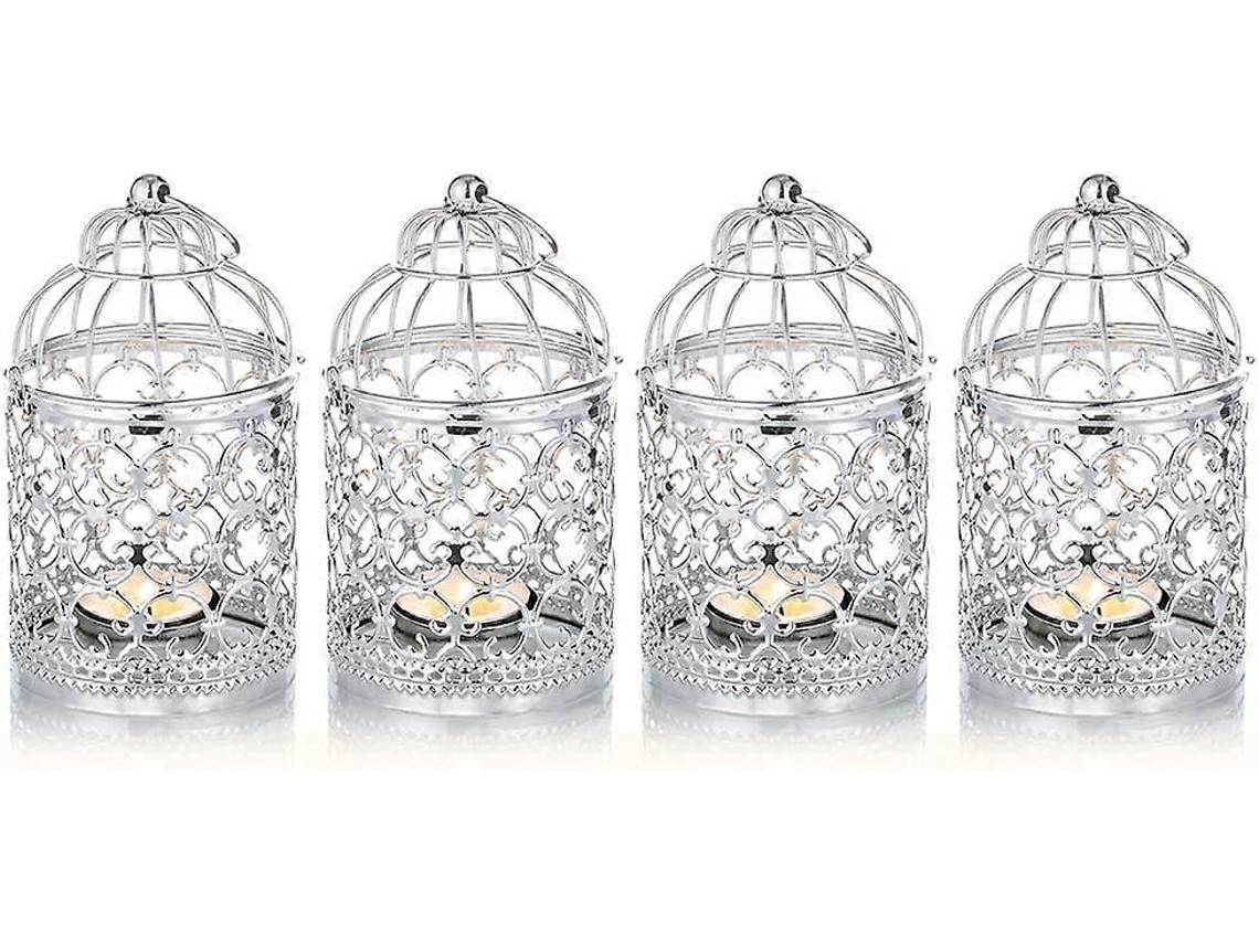 Rebe-4 Piezas Lámparas Decorativas Colgantes De Metal Plata Para Velas, Centros De Mesa Para Bodas Fiestas Y Hogar