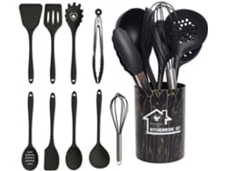 10 Piezas De Utensilios De Cocina De Silicona Utensilios De Cocina Antiadherentes Resistentes Al Calor Negro Gertiz