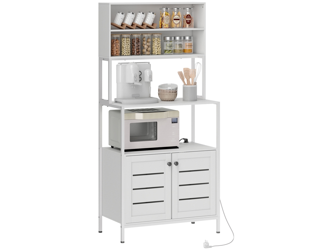 Mueble de cocina con toma de corriente, soporte para microondas, 2 puertos USB y compartimentos, 80x42x171 cm, blanco, PMM CAPITALI