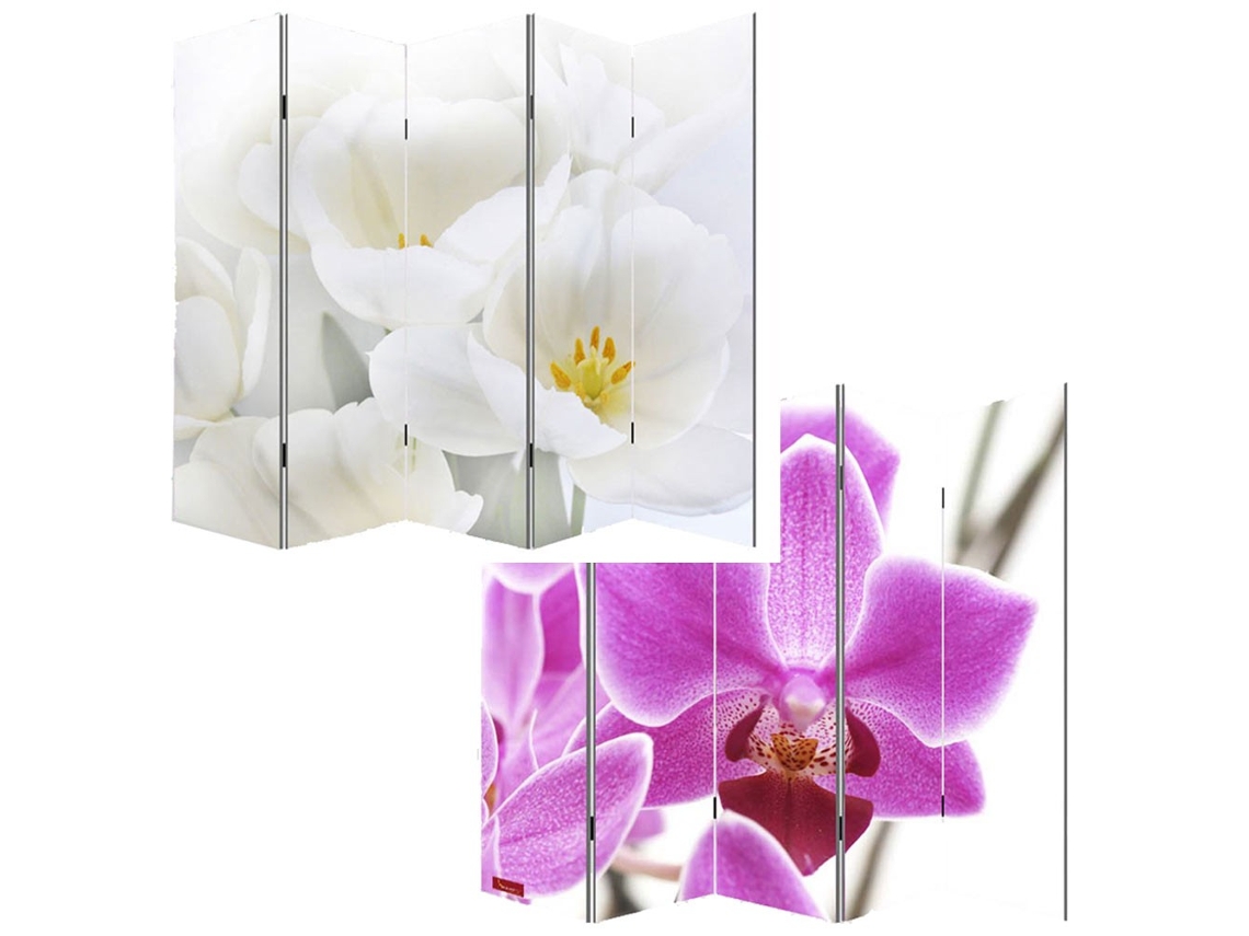 Biombo divisor de ambientes de 5 paneles, 180 x 200 cm, diseño orquídea Par04006