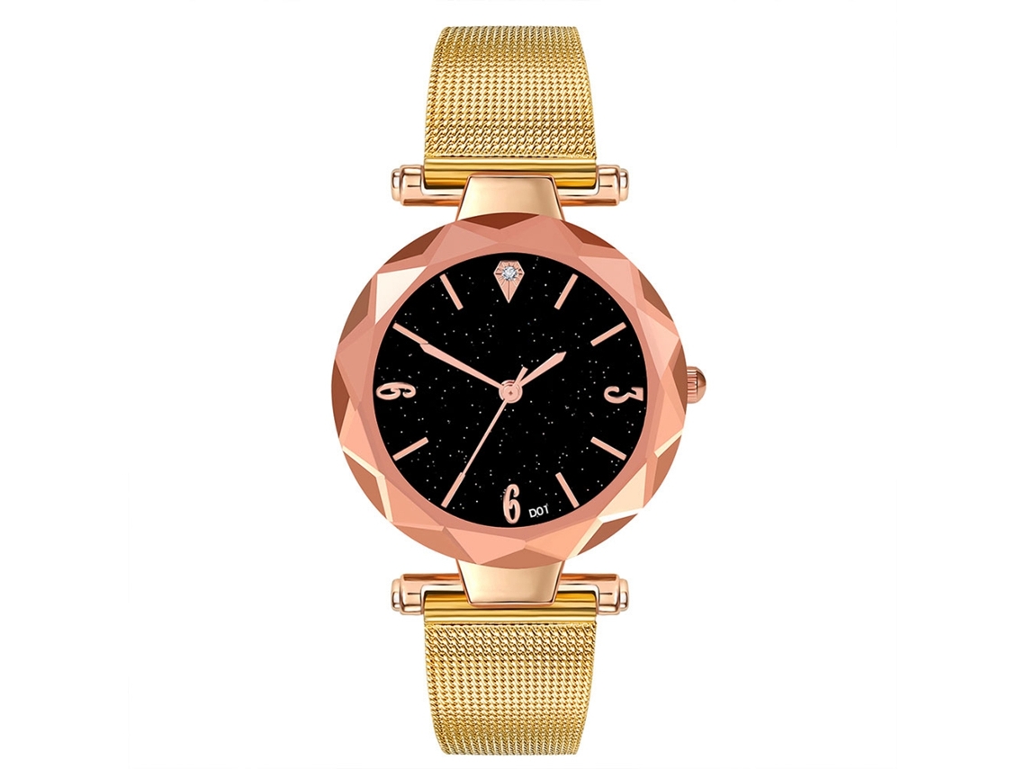 Reloj De Pulsera Zhoulianfa Para Mujer Con Correa De Malla Y Esfera Dorada Con Diseño De Cielo Estrellado.