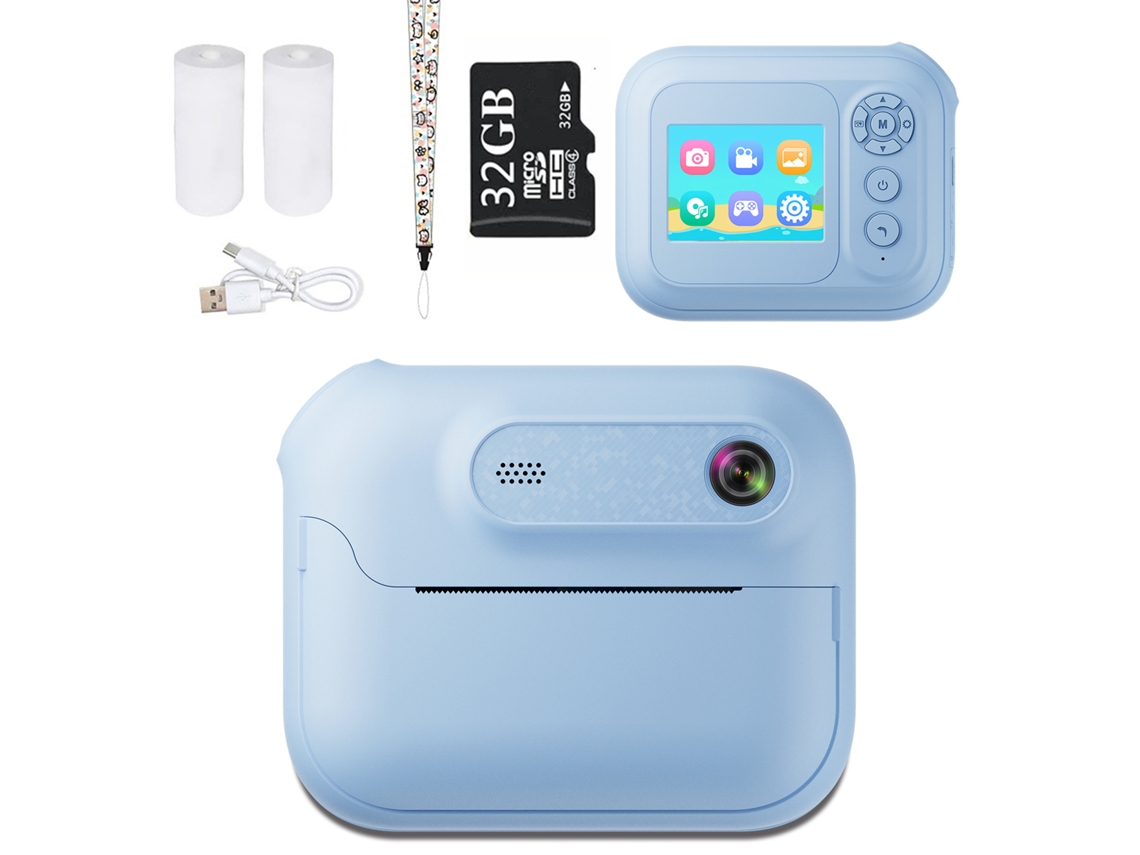 Cámara instantánea para niños Digitallab 1080p con pantalla de 2,4 pulgadas y impresión térmica, tarjeta de 32 g, color azul