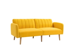Sofá Cama De 2 Plazas, Plegable, Respaldo Ajustable, 3 Niveles, Lino Sintético, Amarillo, 173x75x73cm