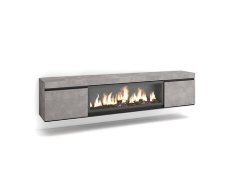 Mueble TV, Televisión, 210, Para TV hasta 80, Chimenea eléctrica XXL, Colgado, Suspendido, Cemento SKRAUT HOME