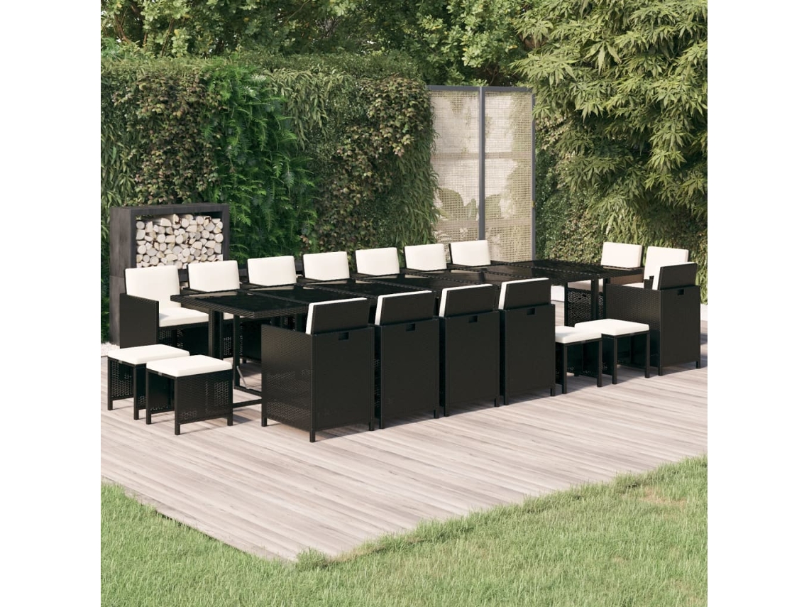 19 Pcs Conjunto Jantar P/ Jardim C/ Almofadões Vime Pe Preto Dkd Decoración Del Hogar