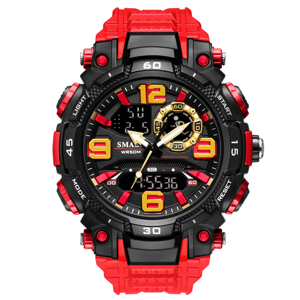 Reloj Electrónico Rojo De Doble Pantalla, Reloj Deportivo Resistente Al Agua Para Adolescentes Y Estudiantes.