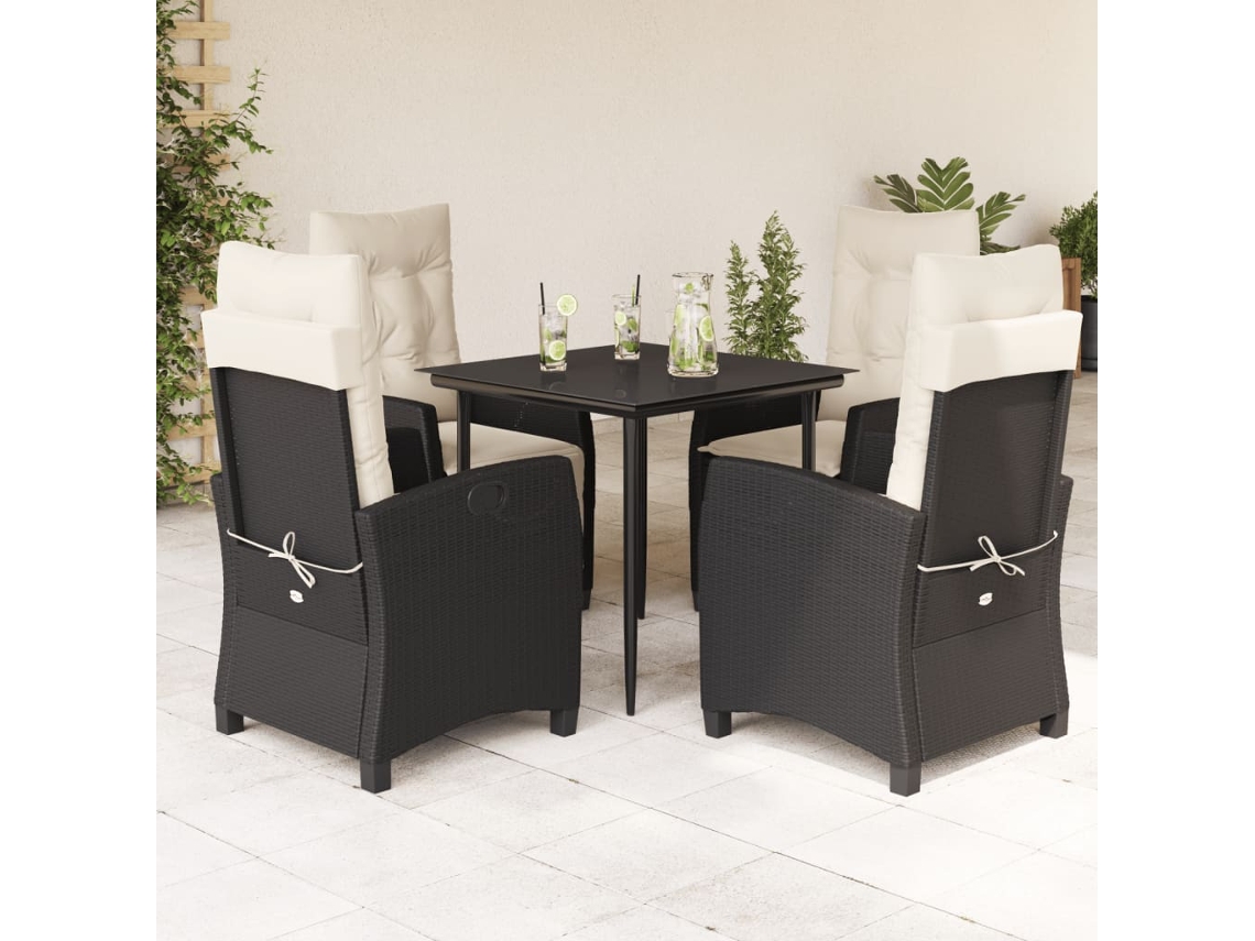 Juego de comedor de jardín de 5 piezas con cojines de mimbre negros de DKD Home Decor