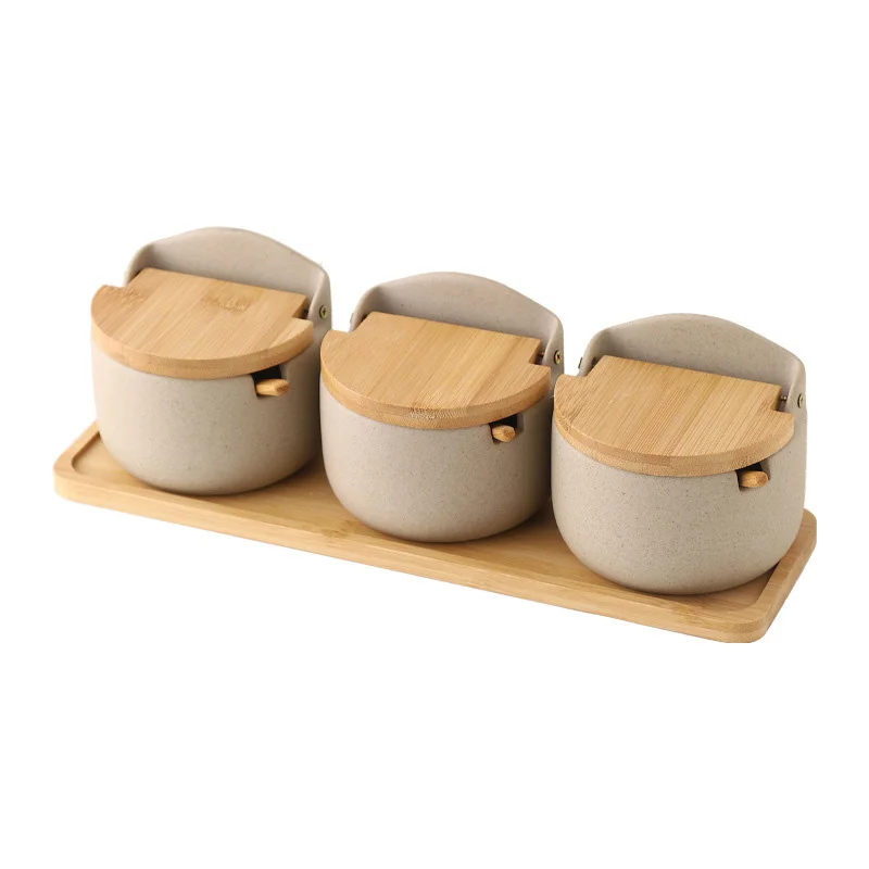 Juego de 3 cucharas y teteras de cerámica estilo japonés con tapa de bambú MDUG