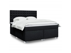 Cama Box Spring Con Colchón Tela Negro 180x200 Cm