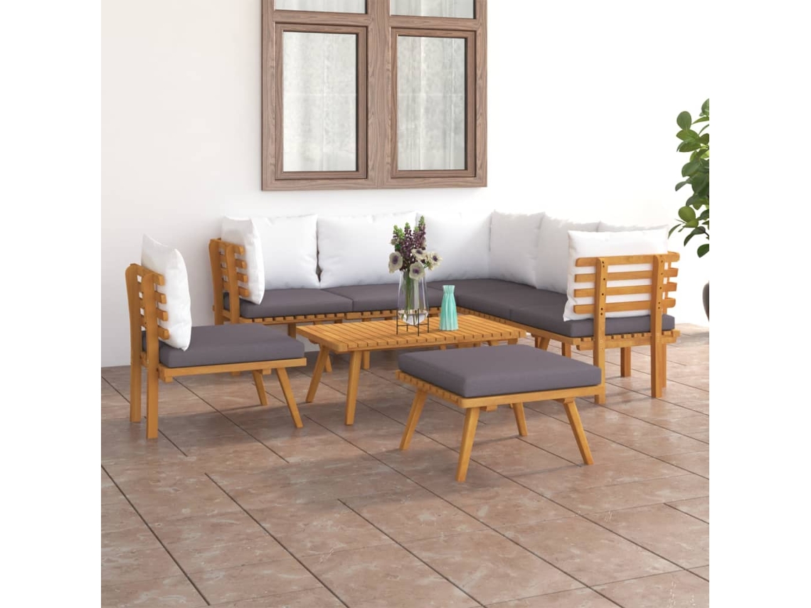Conjunto de salón de jardín de 8 piezas con cojines de madera maciza de acacia, Dkd Home Decor
