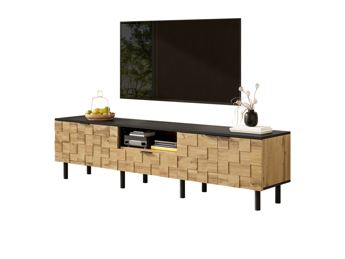 Mueble De Tv De Madera Con 2 Puertas, Cajón Y Patas Metálicas Modernas.