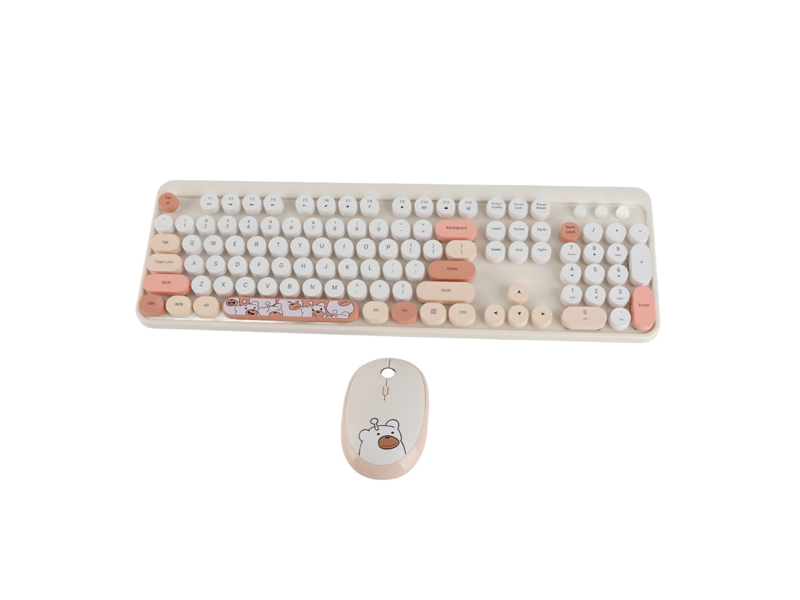 Combo De Teclado Y Ratón Inalámbricos Con Teclas Redondas Retro Y Ratón Óptico De 1600 Dpi, Color Beige.