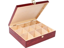 Caja de Té - Decoración Creativa - Roja - 29 X 25 X 7,5 Cm - 12 Compartimentos - Madera Maciza