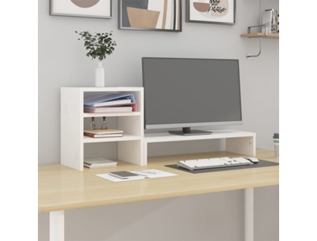 vidaXL Soporte para monitor madera maciza de pino blanco 81x20x30 cm